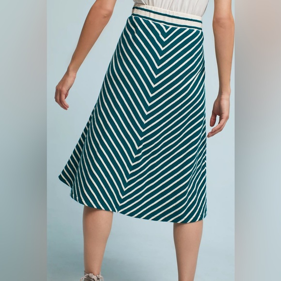 Anthropologie Harlyn Zali Chevron Striped Cotton Midi Skirt Medium Green Cream - Picture 5 of 16